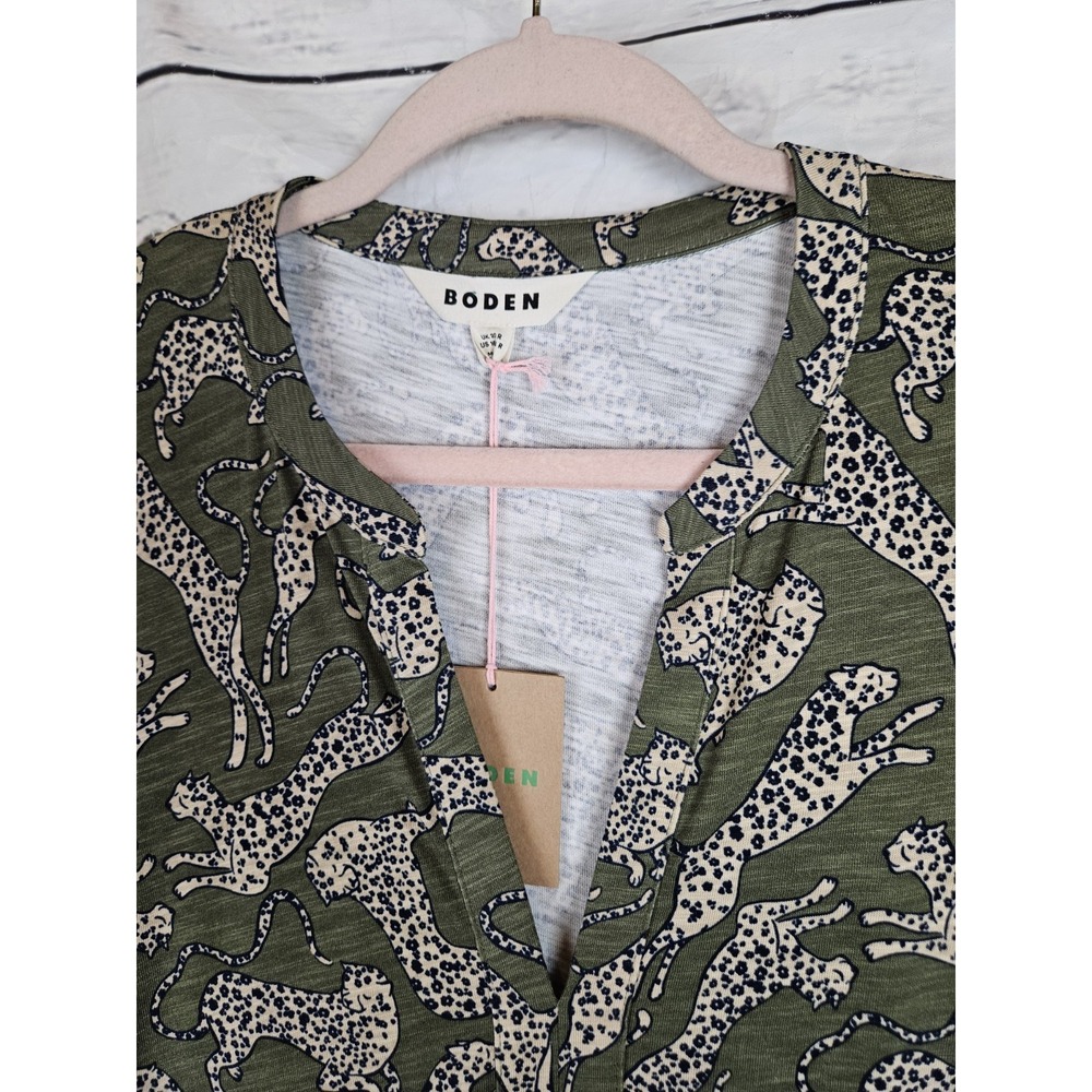 Boden Naomi Relaxed Jersey Knit Dress Leopard Olive Green 16-18 Animal Print NEW - Picture 3 of 11